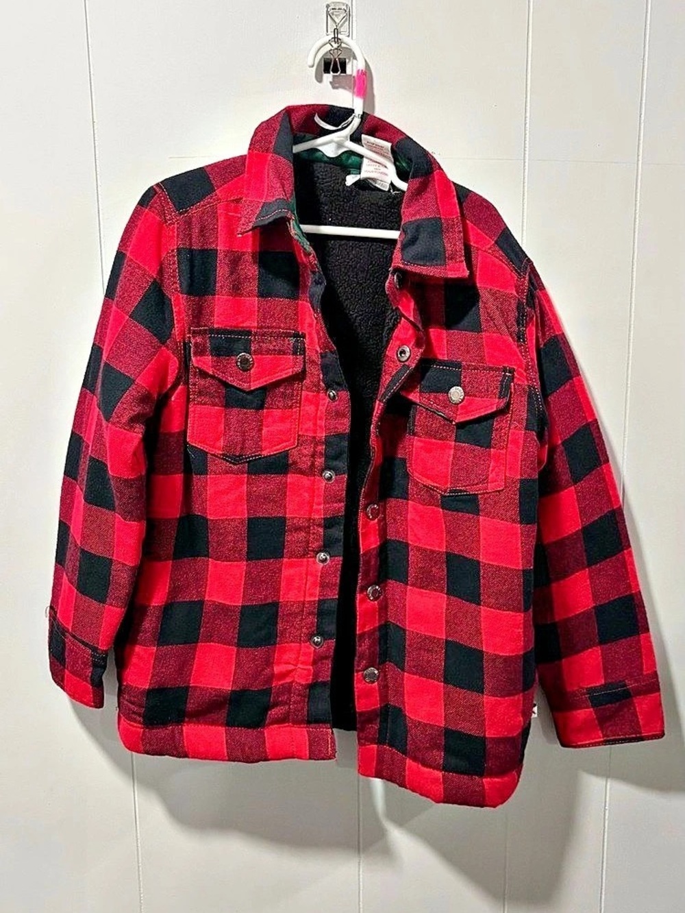 Tommy Bahama Kids Red Black Buffalo Plaid Sherpa Jacket Size 7/8